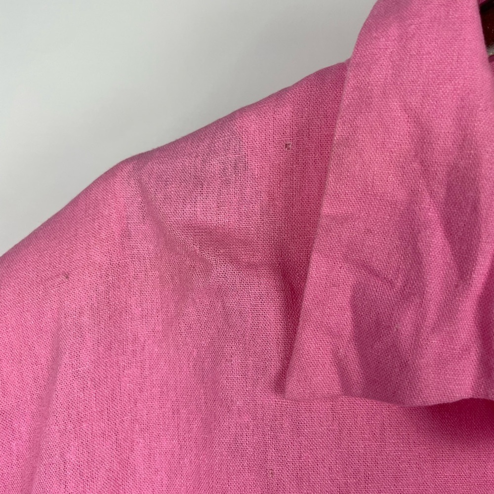 Anna Maxwell Pink Linen Blend Embroidered Floral Short Sleeve Button Up Shirt - Picture 5 of 10